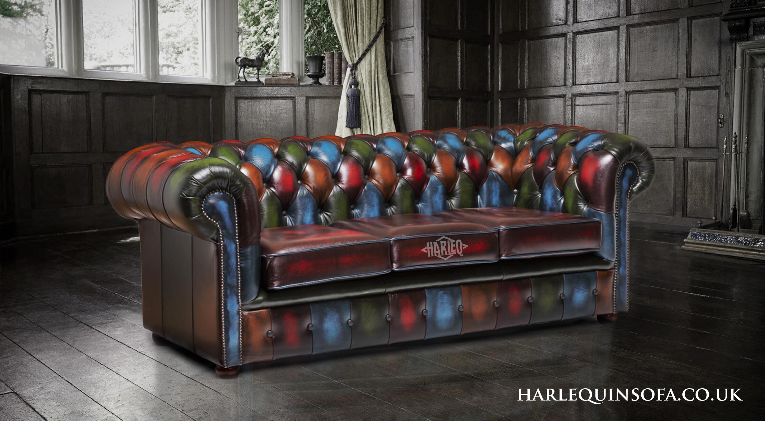 patchwork Chesterfield Harlequins sofa leather