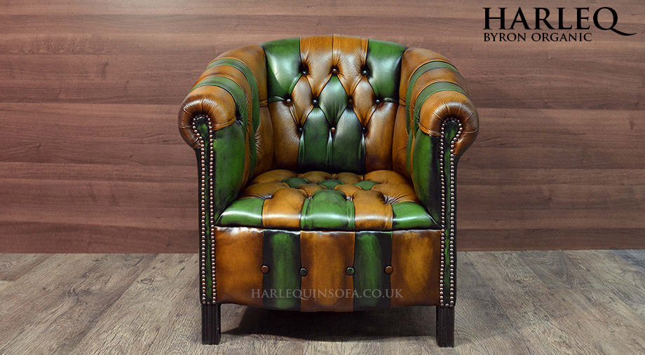 multicoloured patchwork brown green leather chair