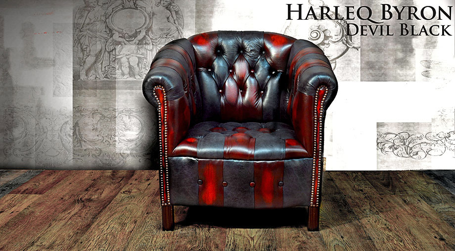 multicoloured patchwork black red leather chair